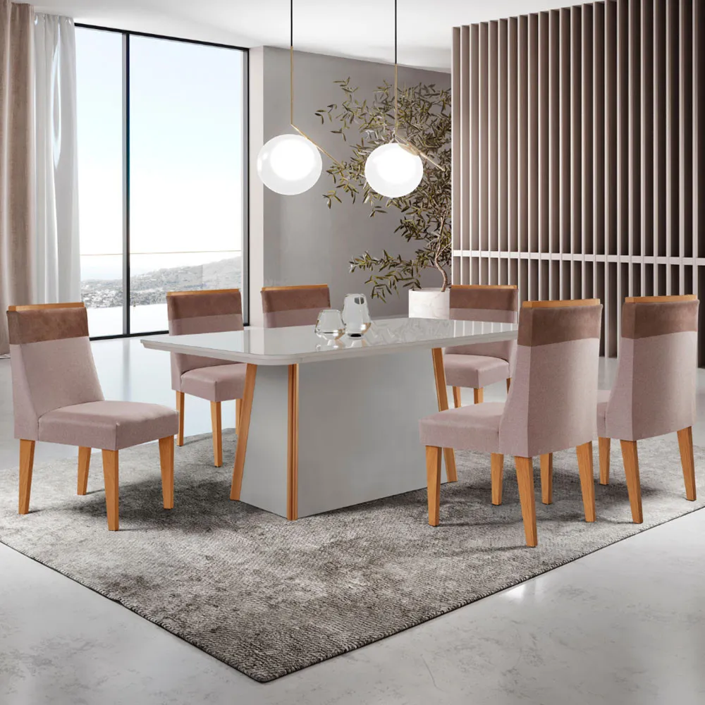 Diane 180cm Tampo MDF Com Vidro com 6 Cadeiras Andes Moderna Mobília - imagem 2