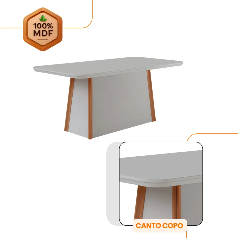 Diane 180cm Tampo MDF Com Vidro com 6 Cadeiras Andes Moderna Mobília - imagem 5