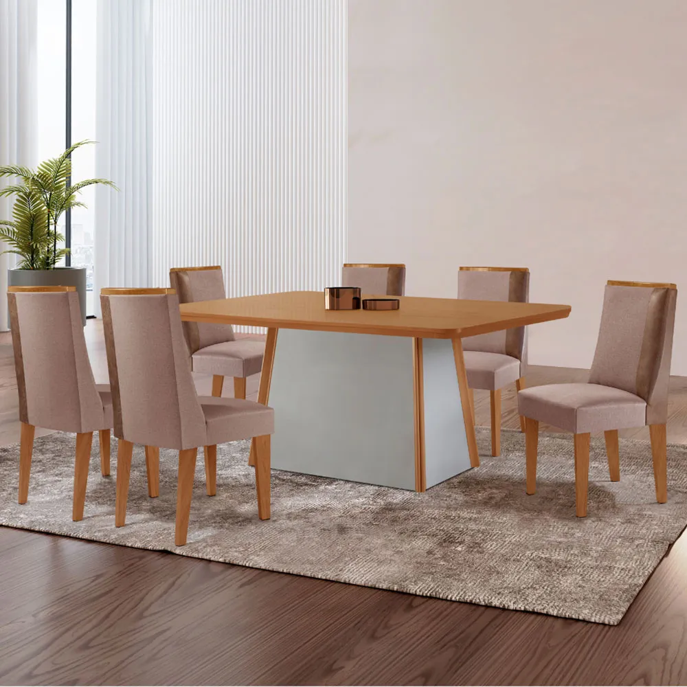 Diane 180cm Tampo MDF Laminado com 6 Cadeiras Diane Moderna Mobília