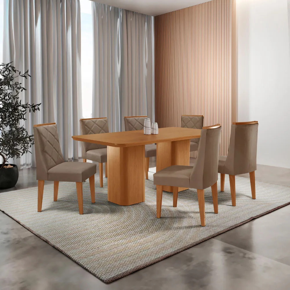 Eloise 180cm Tampo MDF Laminado com 6 Cadeiras Isadora Moderna Mobília