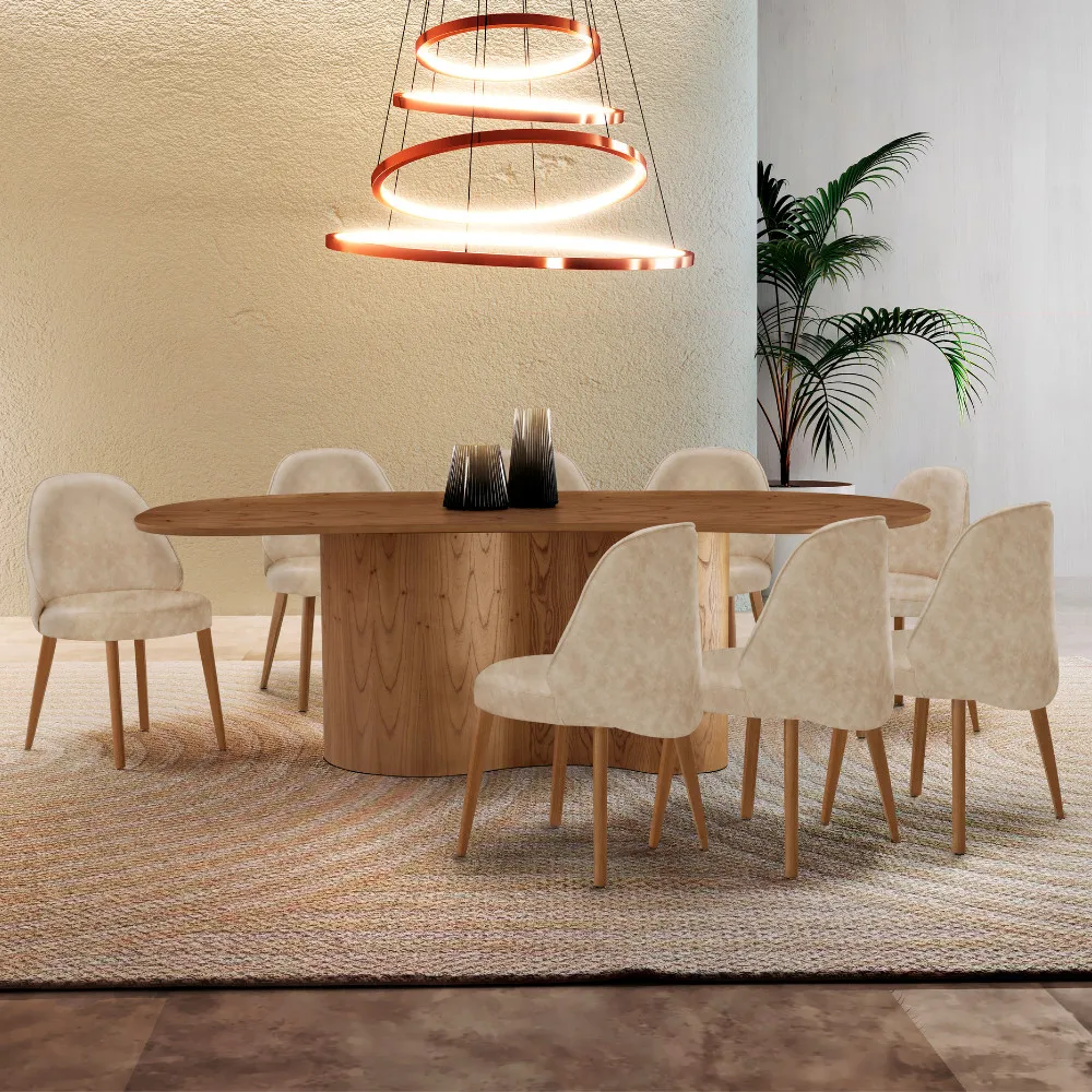 Suiça 220cm Madeira Tampo Laminado Orgânico com 8 cadeiras Suiça