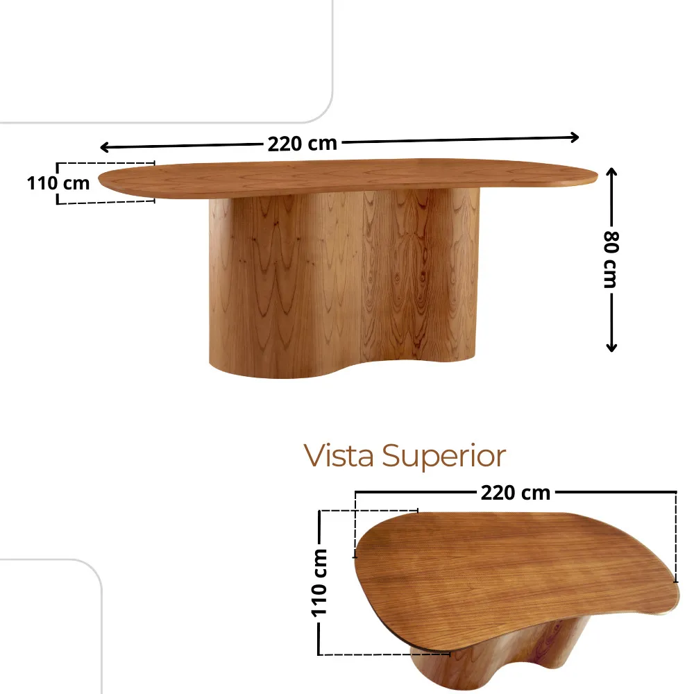Suiça 220cm Madeira Tampo Laminado Orgânico com 8 cadeiras Suiça - imagem 4