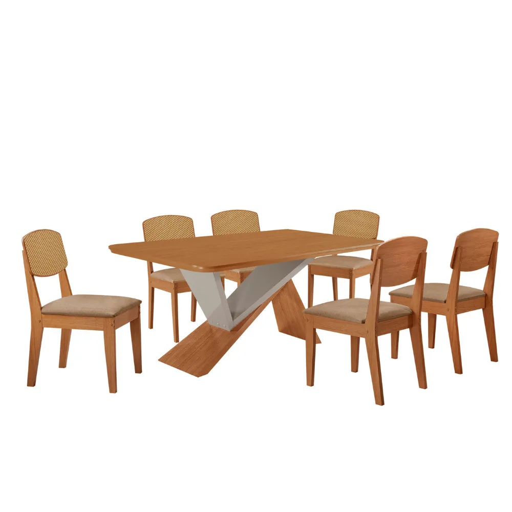 Yasmin 180 Tampo MDF Laminado Canto Copo e 6 Cadeiras Copper Premium - imagem 2