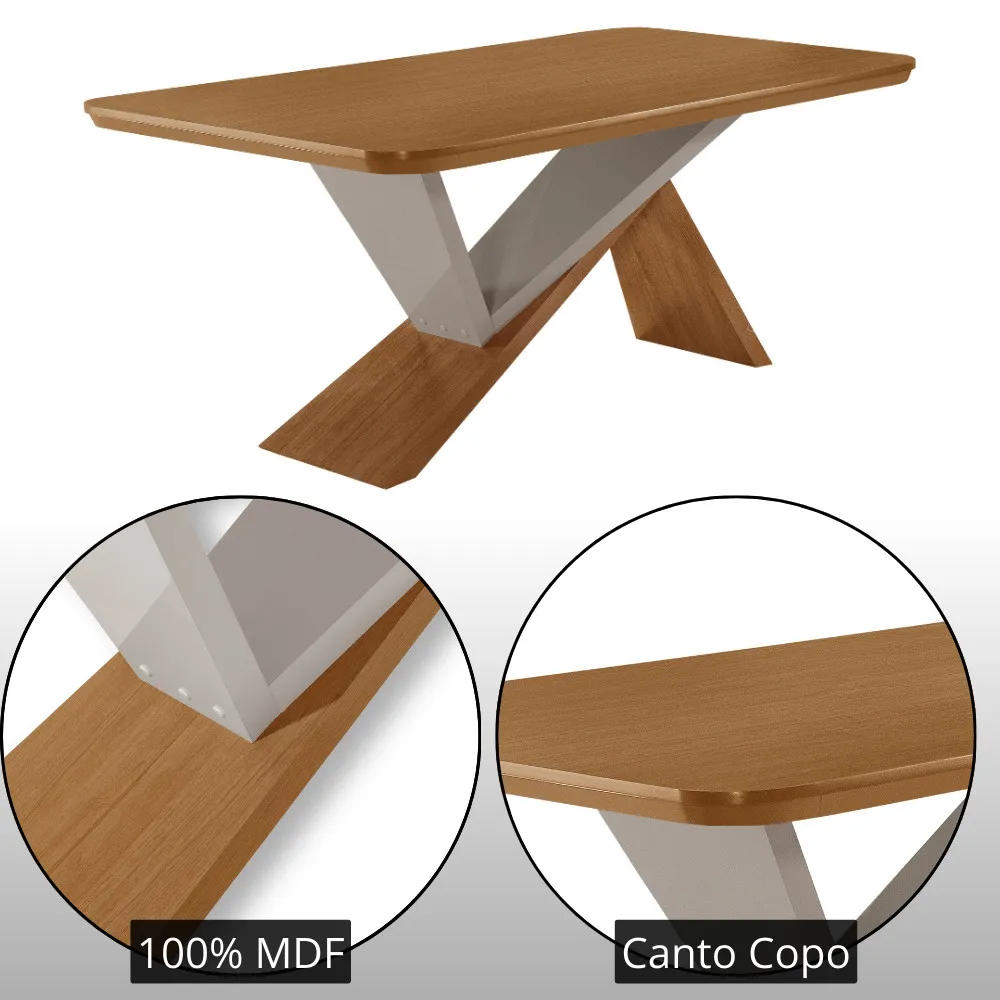 Yasmin 180 Tampo MDF Laminado Canto Copo e 6 Cadeiras Copper Premium - imagem 5