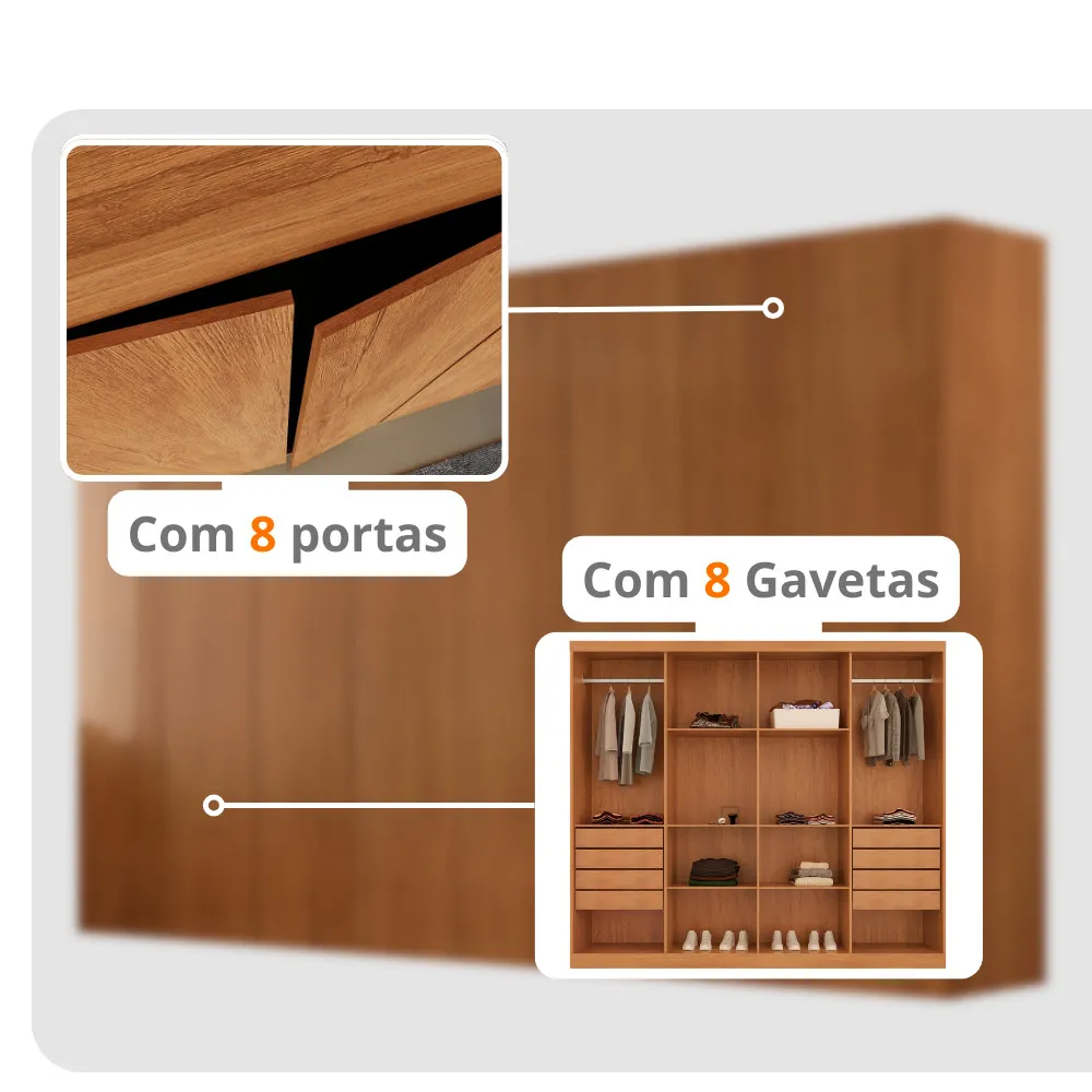 Guarda Roupa Casal Connor MDF 3 Portas 4 Gavetas 6 Prateleiras com Espelho e Pés Moderna Mobília - imagem 5