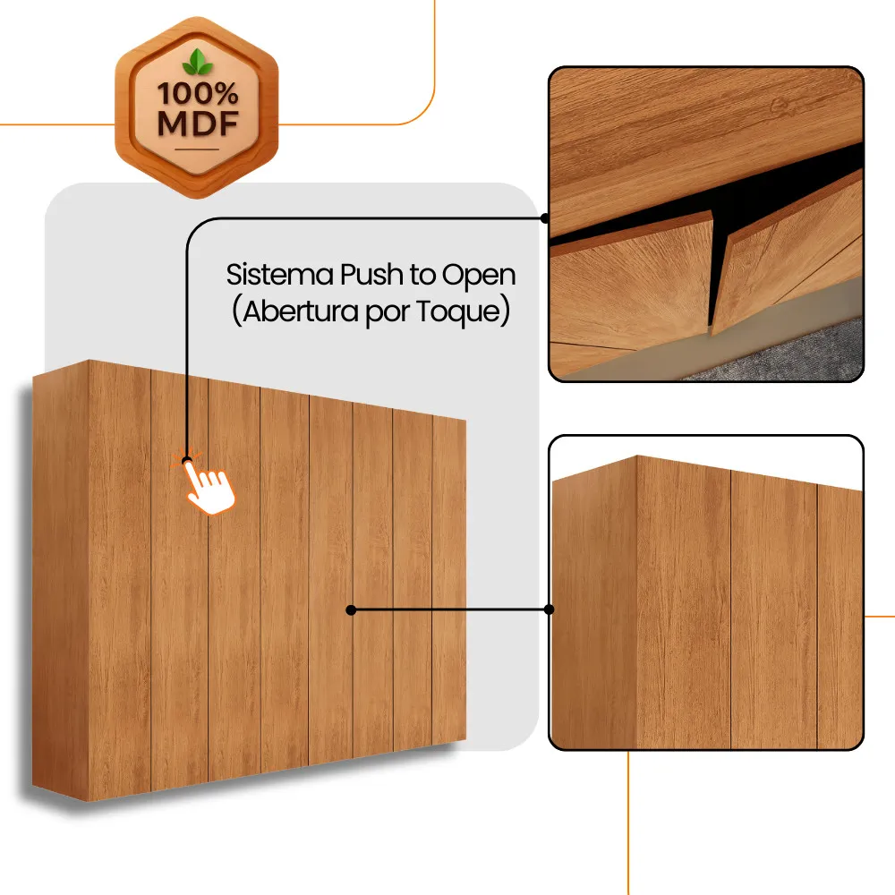 Guarda Roupa Casal Connor MDF 3 Portas 4 Gavetas 6 Prateleiras com Espelho e Pés Moderna Mobília - imagem 6