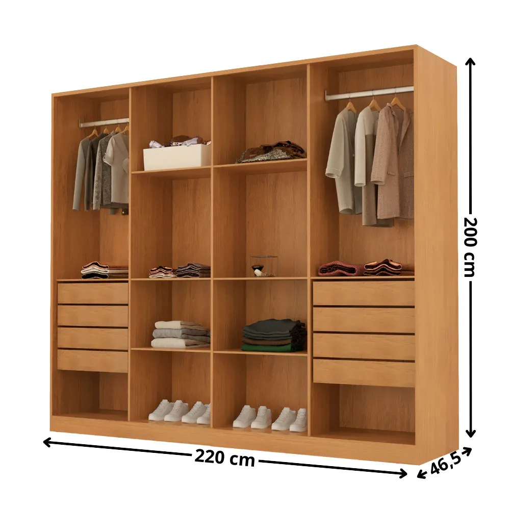 Guarda Roupa Casal Connor MDF 3 Portas 4 Gavetas 6 Prateleiras com Espelho e Pés Moderna Mobília - imagem 7
