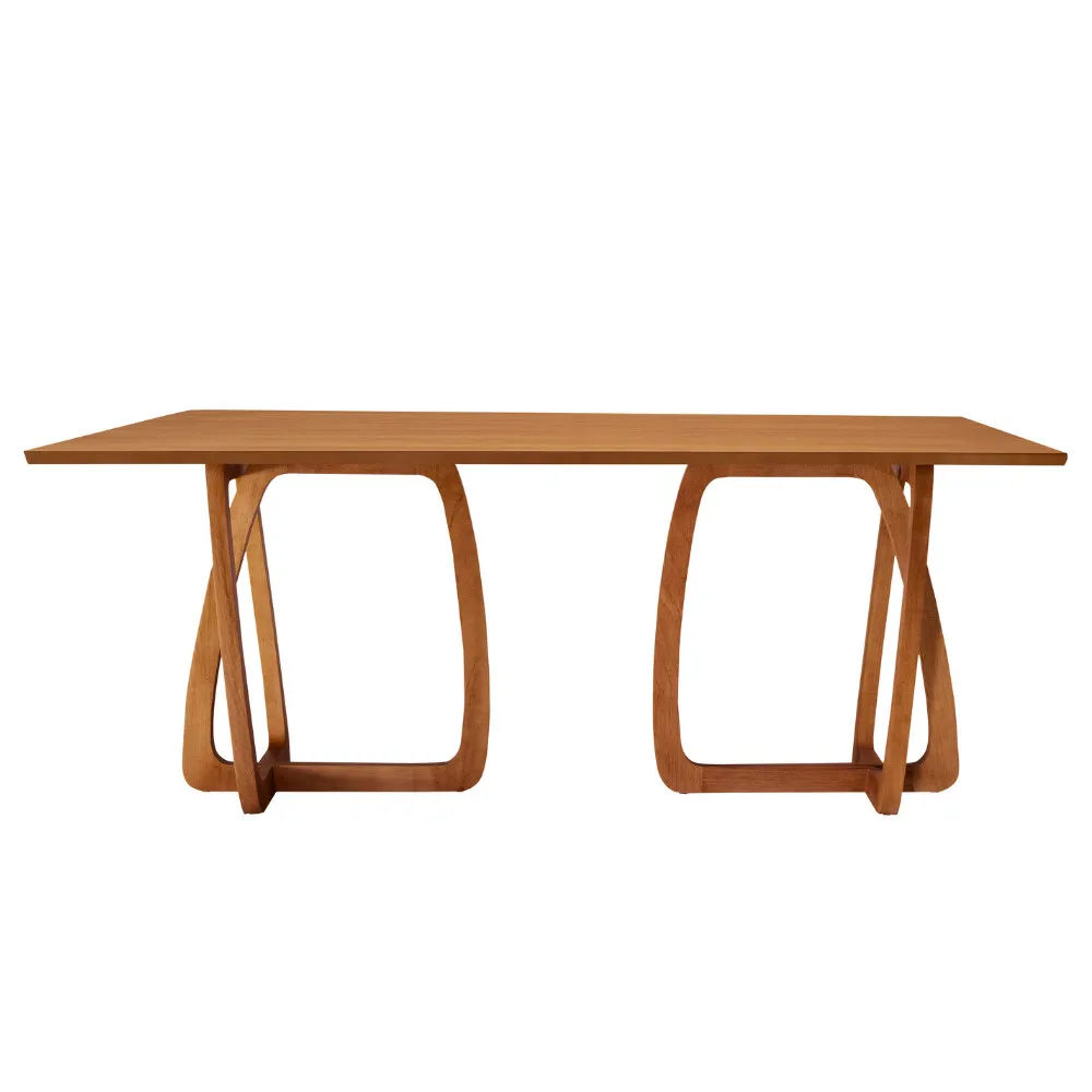 Mesa para Sala de Jantar Flora 220cm Tampo Canto Moeda Laminado