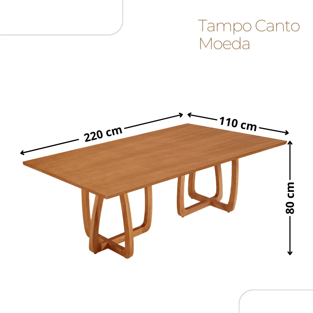 Mesa para Sala de Jantar Flora 220cm Tampo Canto Moeda Laminado - imagem 3