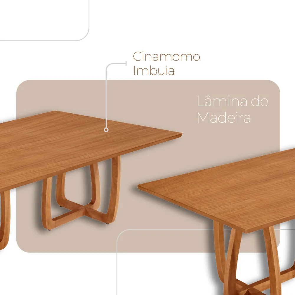 Mesa para Sala de Jantar Flora 220cm Tampo Canto Moeda Laminado - imagem 4