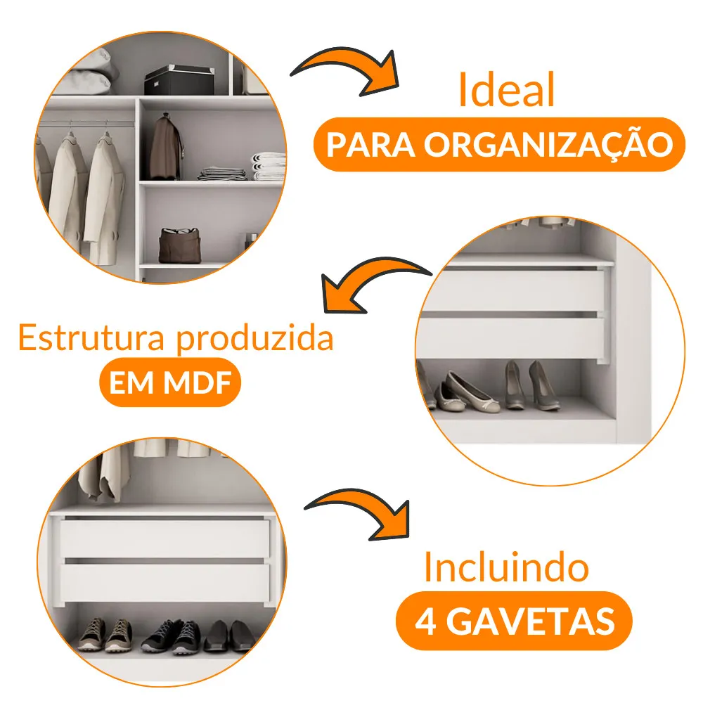 Closet Berlim Convencional 4 Gavetas MDF Rufato - imagem 4