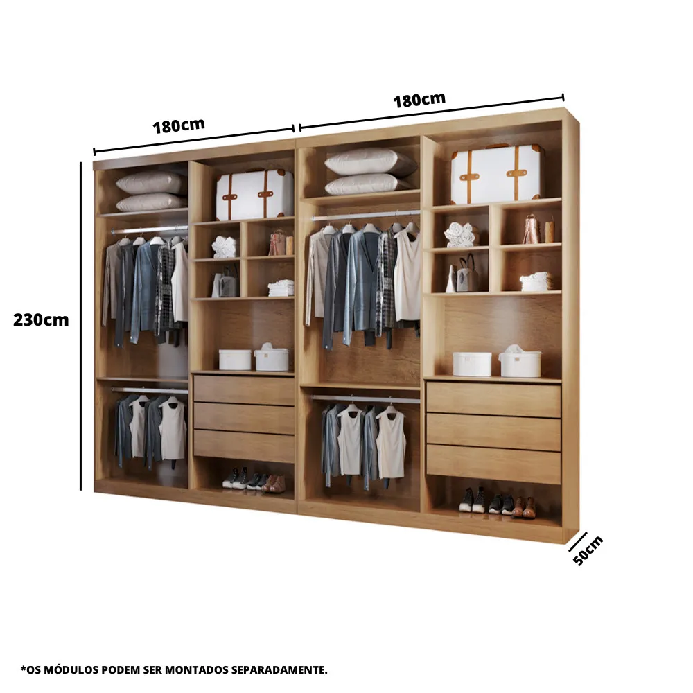 Closet Casal Fenix Premium 6 Gavetas 16 Prateleiras MDF Rufato