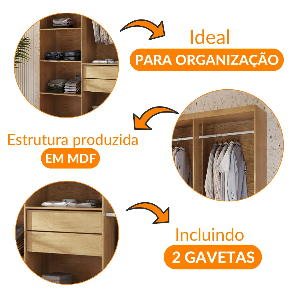 Closet Casal Hera 2 Gavetas 5 Prateleiras MDF Rufato - imagem 7