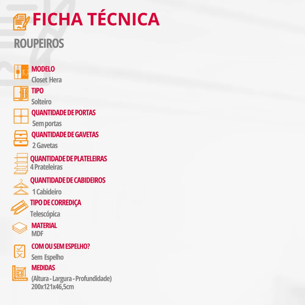 Closet Solteiro Hera 2 Gavetas 4 Prateleiras MDF Rufato - imagem 6