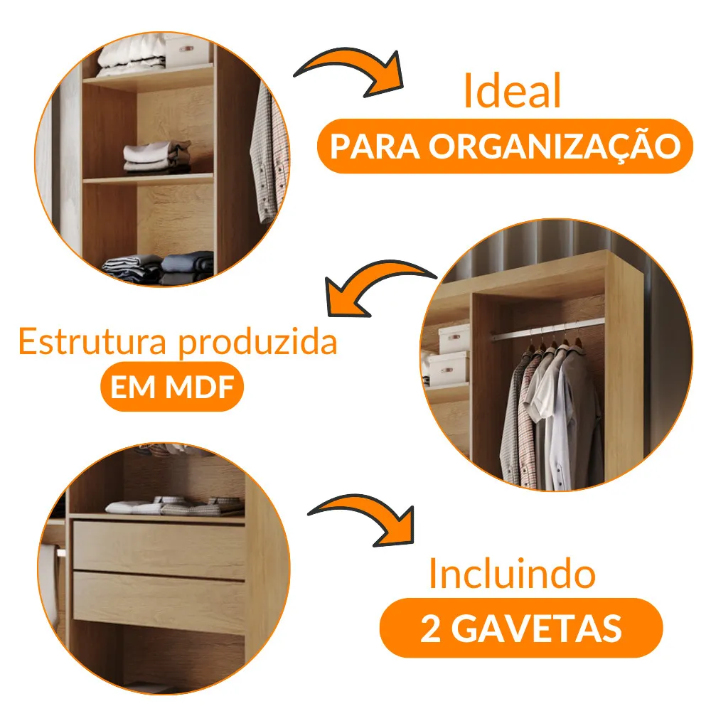 Closet Solteiro Hera 2 Gavetas 4 Prateleiras MDF Rufato - imagem 7