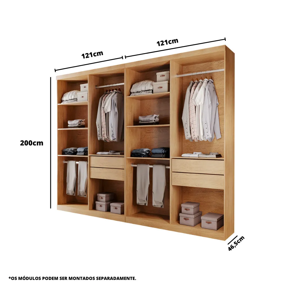 Closet Solteiro Hera Premium 4 Gavetas 8 Prateleiras MDF Rufato - imagem 3