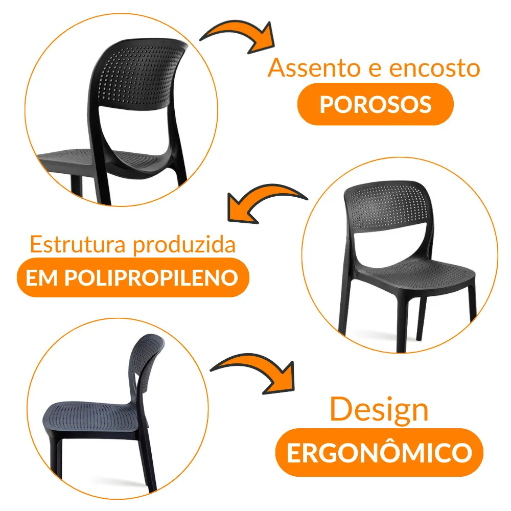Conjunto com 4 Cadeiras Zoe Preta em Polipropileno Moderna Mobília - imagem 4