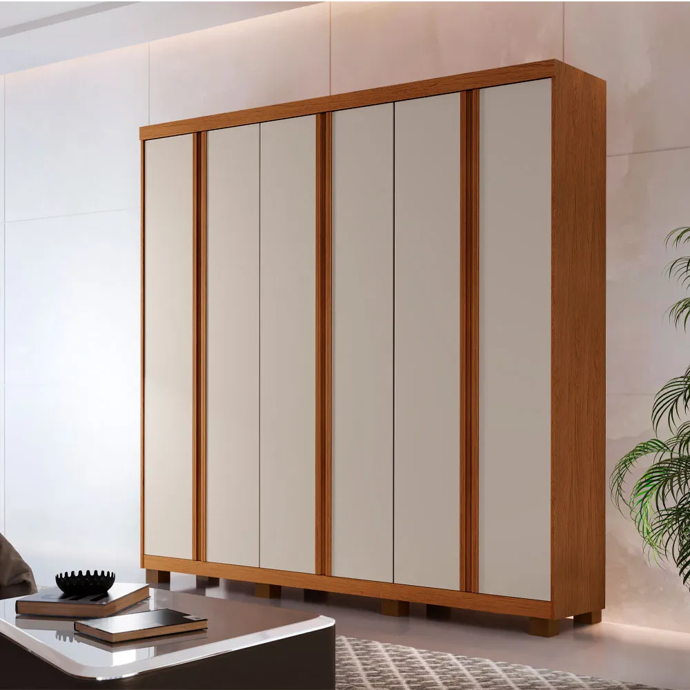 Guarda Roupa Casal Boston 6 Portas Com Pés MDF Moderna