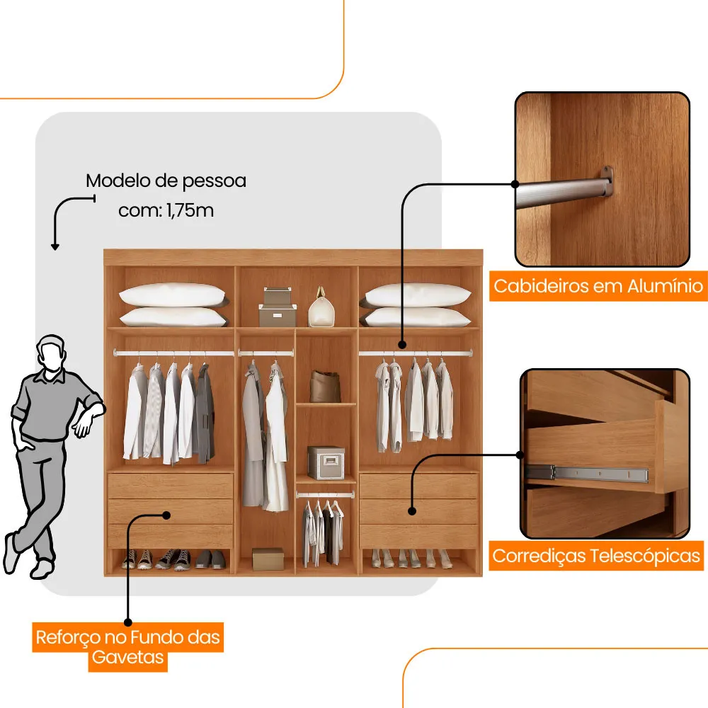 Guarda Roupa Casal Coliseu 100 MDF 6 Portas e 6 Gavetas Moderna Mobília - imagem 2