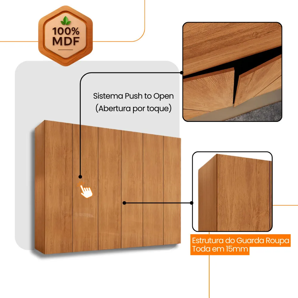 Guarda Roupa Casal Coliseu 100 MDF 6 Portas e 6 Gavetas Moderna Mobília - imagem 5