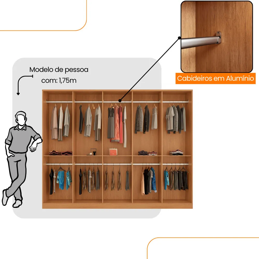 Guarda Roupa Casal Everest 100 MDF 10 Portas e 10 Cabideiros - imagem 2