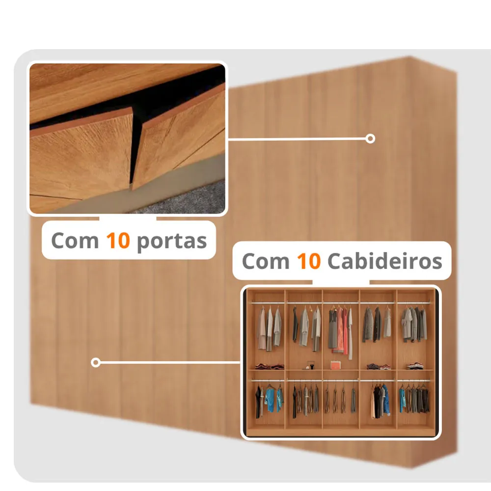 Guarda Roupa Casal Everest 100 MDF 10 Portas e 10 Cabideiros - imagem 6