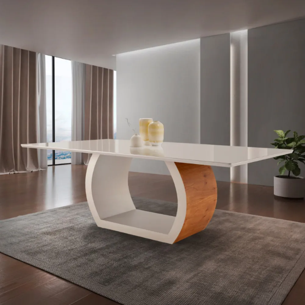 Mesa para Sala de Jantar Ellis 180cm Laminada em Madeira com Vidro Moderna Mobília