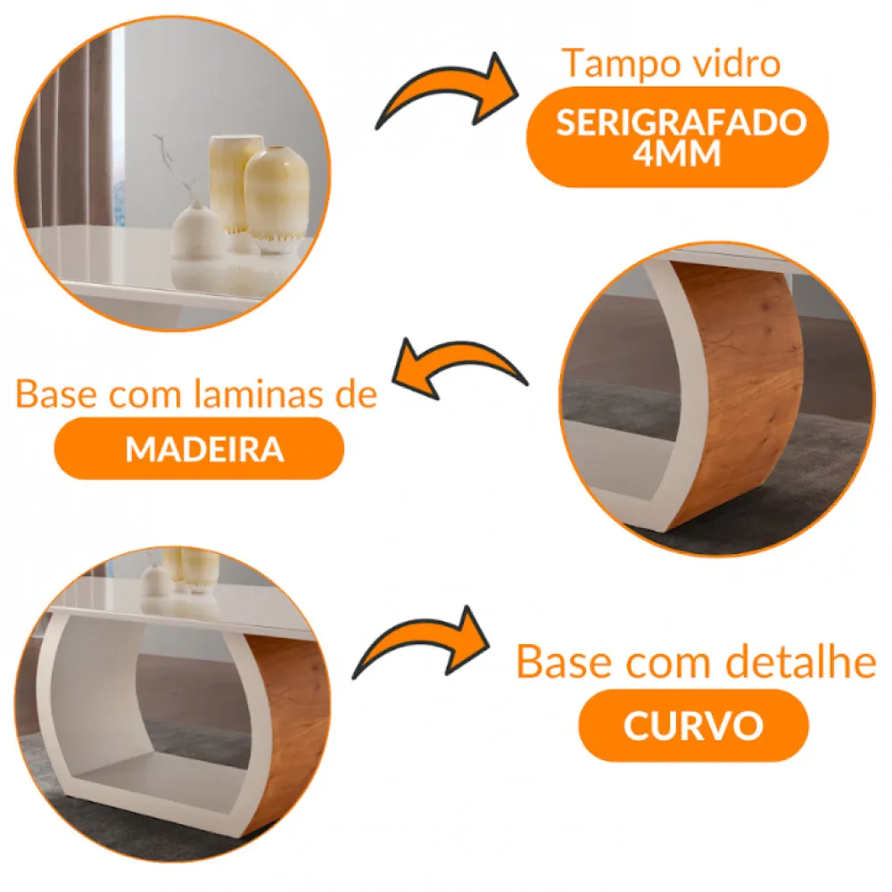 Mesa para Sala de Jantar Ellis 180cm Laminada em Madeira com Vidro Moderna Mobília - imagem 2