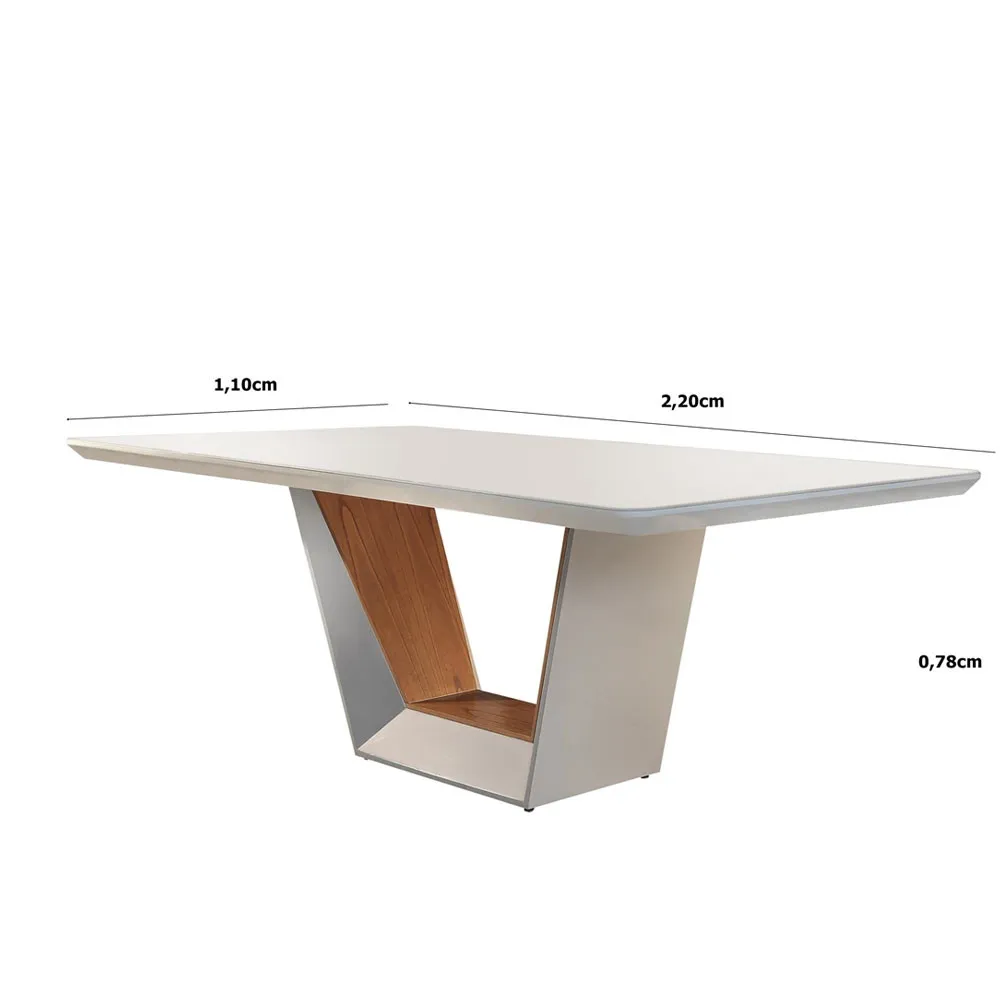 Mesa para Sala de Jantar Rubi 220cm em Madeira e Vidro Mobillare