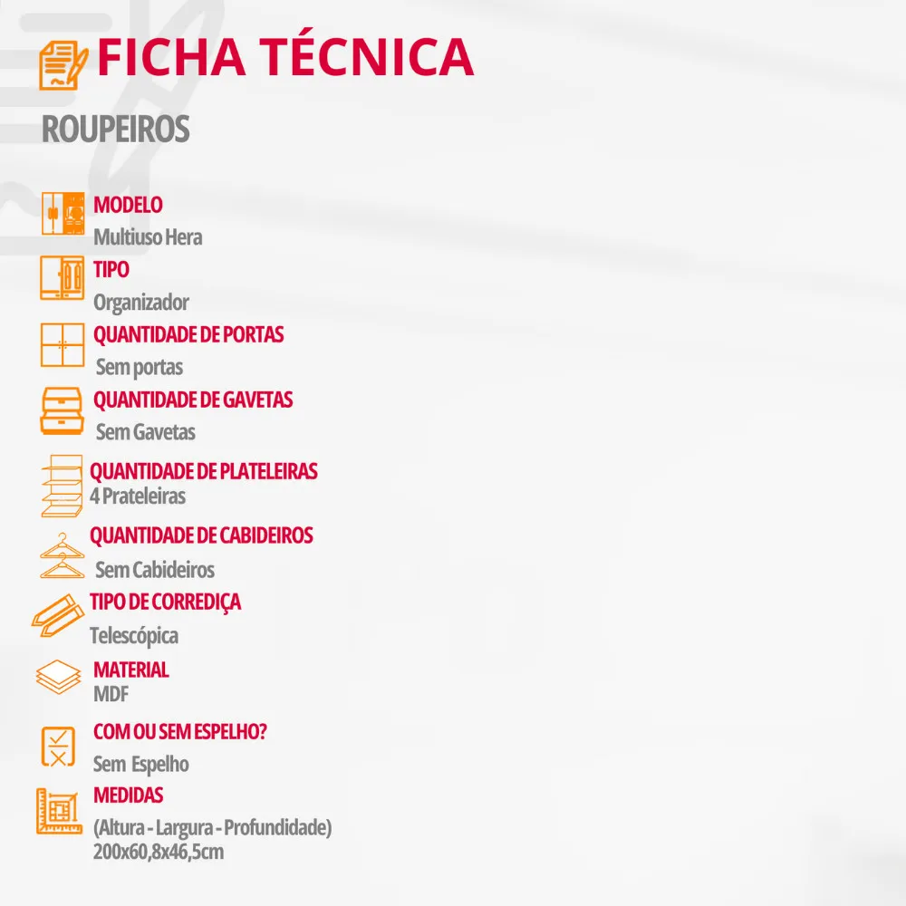 Multiuso Hera com 4 Prateleiras MDF Moderna Mobília - imagem 3