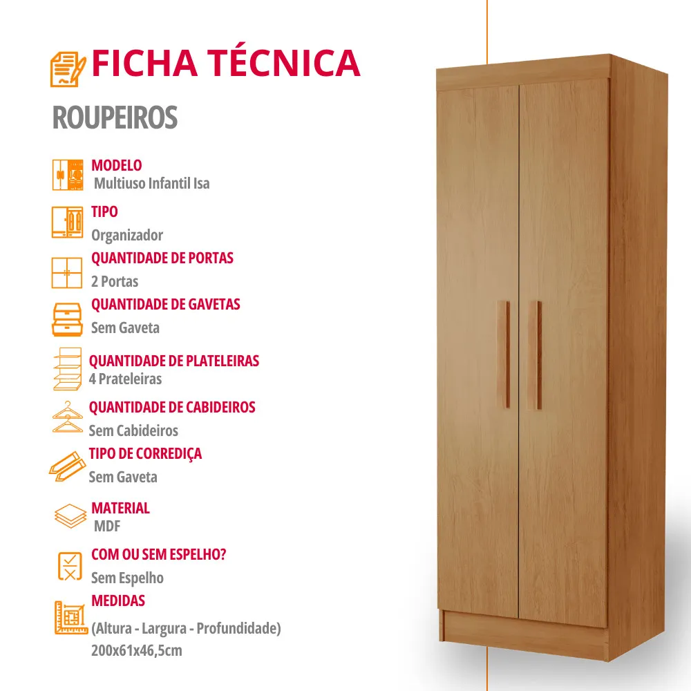 Multiuso Lavanderia Lirio MDF 2 Portas e 4 Prateleiras Moderna Mobília - imagem 4